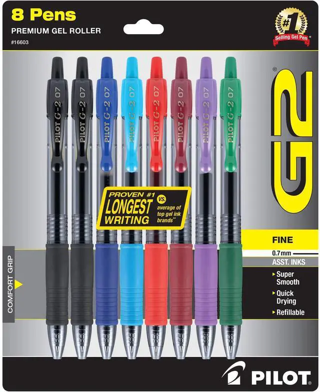 Main image of G2 Premium Refillable and Retractable Gel Ink Pens Fine Point (0.7mm), Retractable Pens, 7 Colors, 8 Count