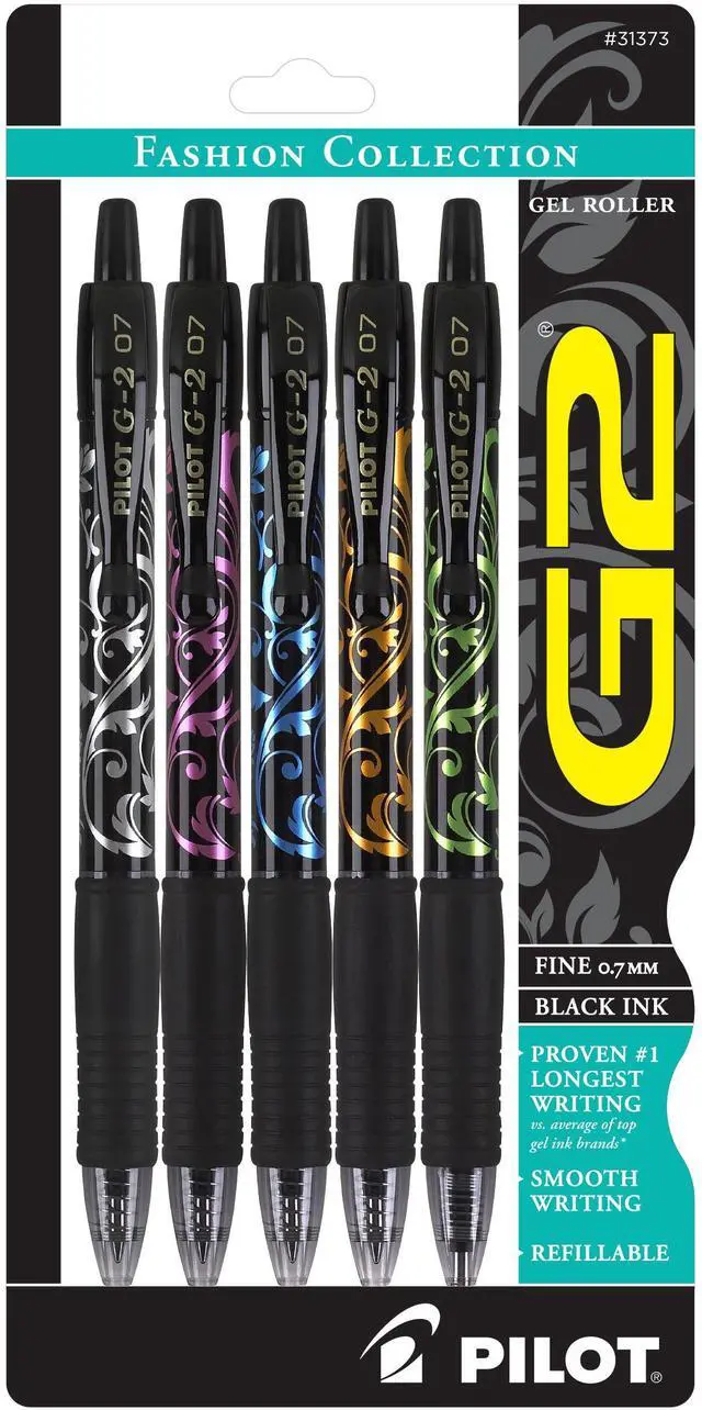 Main image of G2 Premium Refillable and Retractable Rolling Ball Gel Pens, Fine Point, Fashion Collection, 0.7 mm, Black Ink Pens, 5-Pack