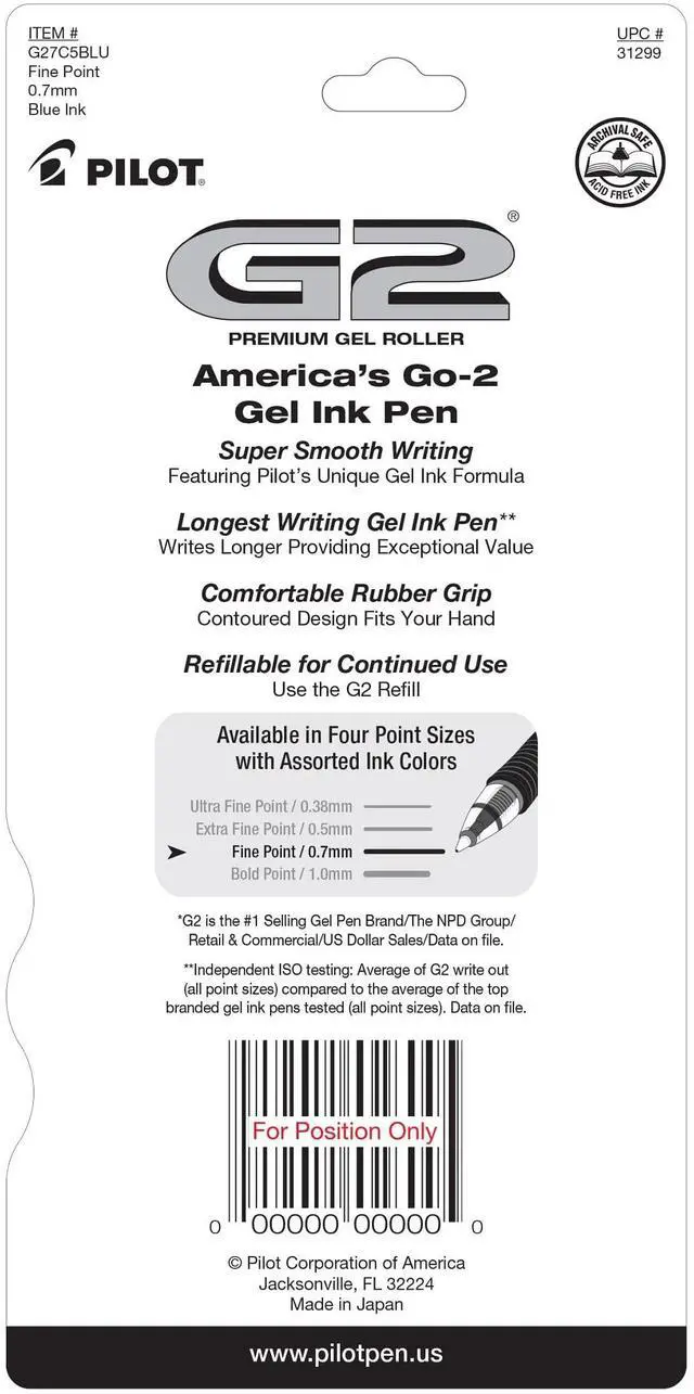 Alt view image 2 of 7 - G2 Premium Gel Roller Pens, Fine Point 0.7 mm, Blue Ink Pens Fine Point, Pack of 5 - Ideal for School, Journaling, and Office Writing