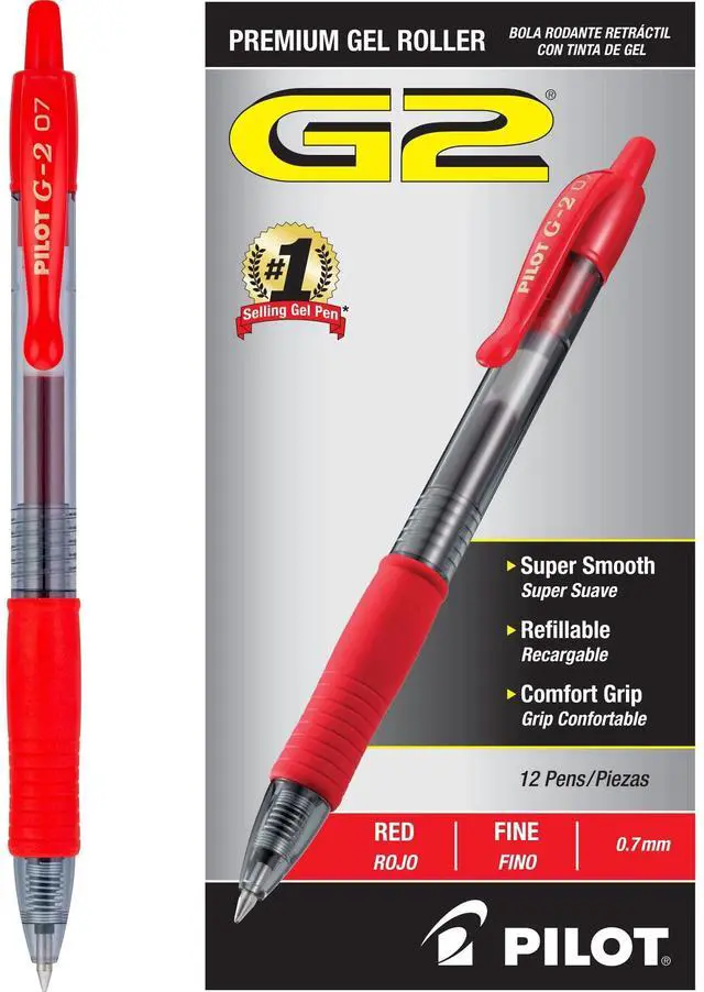 Main image of G2 Premium Gel Roller Pens, Fine Point 0.7 mm, Red Pens, Pack of 12 - Ideal for School, Journaling & Office Writing