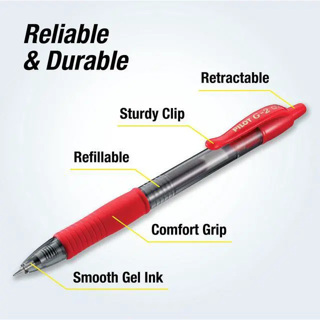 Alt view image 3 of 6 - G2 Premium Gel Roller Pens, Fine Point 0.7 mm, Red Pens, Pack of 12 - Ideal for School, Journaling & Office Writing