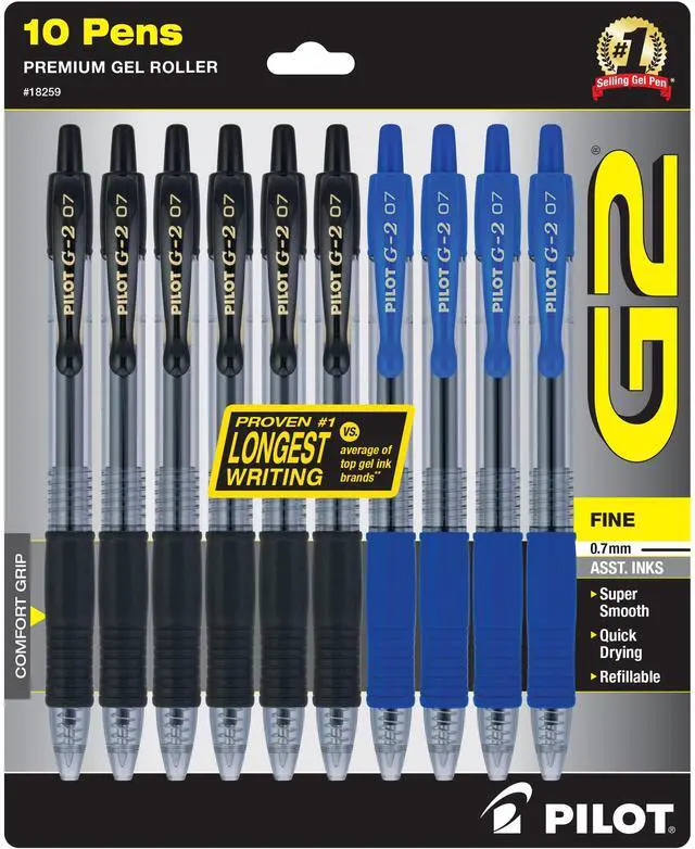 Main image of G2 Premium Refillable & Retractable Rolling Ball Gel Pens, Fine Point, 0.7 mm, 6 Black & 4 Blue Ink Pens, 10-Pack