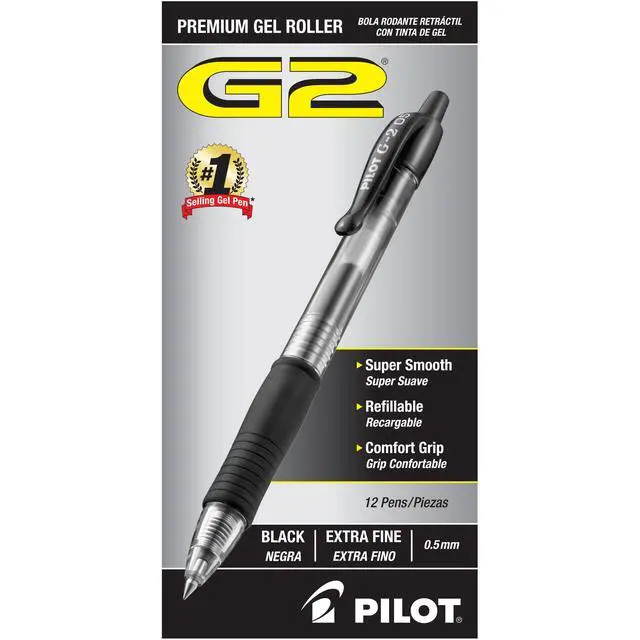 Main image of G2 Premium Gel Roller Pens, Extra Fine Point 0.5 mm, Gel Pens Black Ink, Pack of 12 - Ideal for School, Journaling & Office Writing