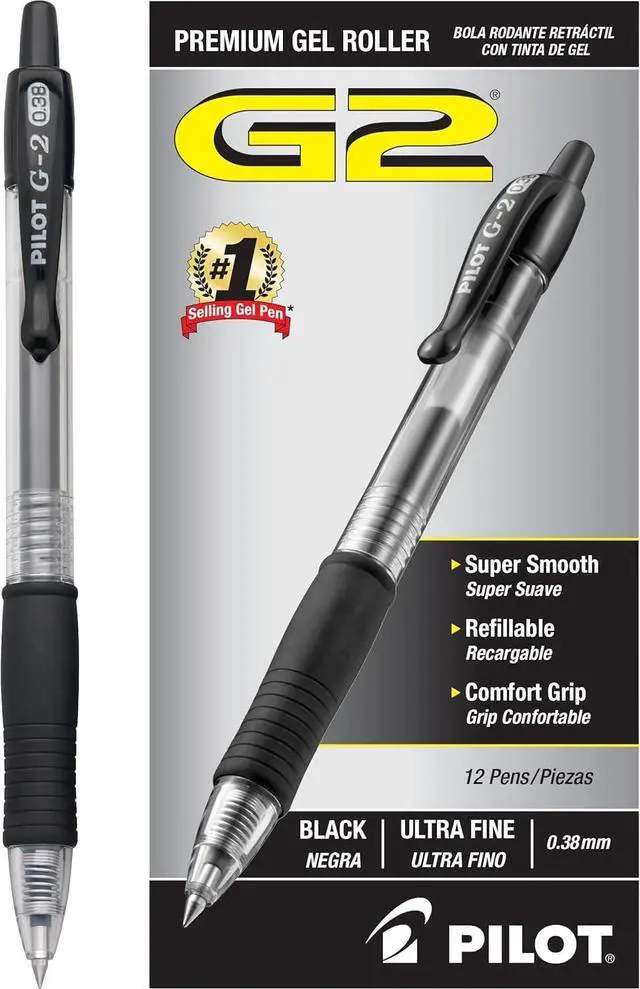 Main image of G2 Premium Refillable and Retractable Rolling Ball Gel Pens, Ultra Fine Point, Gel Ink Pens, 0.38mm, Black Ink, 12-Pack