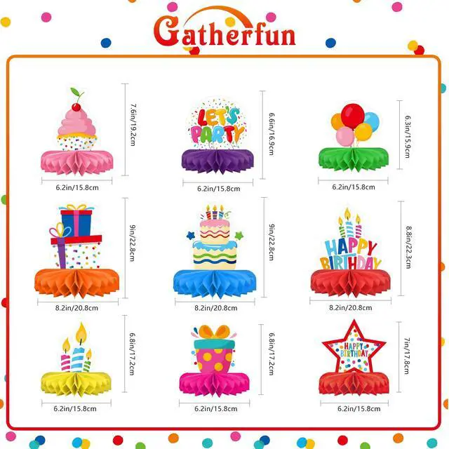 Alt view image 2 of 7 - Happy Birthday Decorations Set - Colorful Themed Honeycomb Centerpiece, Table Decoration for Kids' Birthday Party Supplies