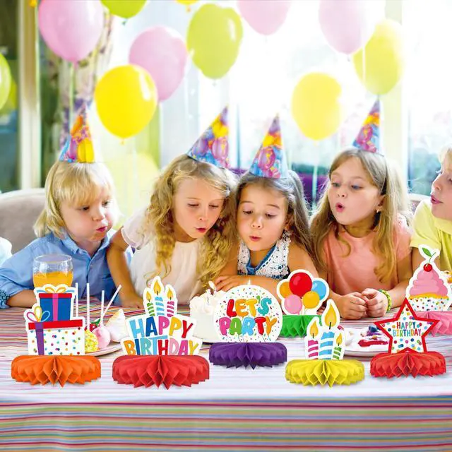 Alt view image 5 of 7 - Happy Birthday Decorations Set - Colorful Themed Honeycomb Centerpiece, Table Decoration for Kids' Birthday Party Supplies