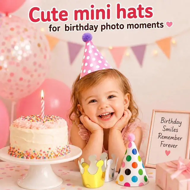 Alt view image 3 of 7 - Mini Kids Birthday Party Hats, Assorted, DIY Assembly Required