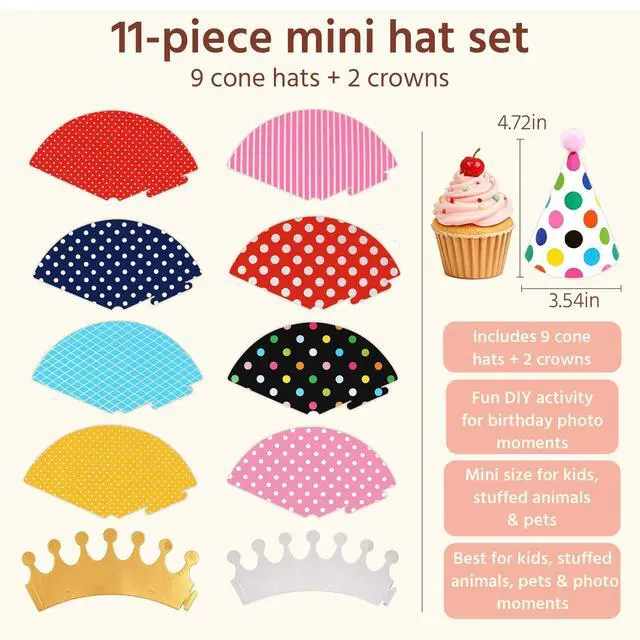 Alt view image 2 of 7 - Mini Kids Birthday Party Hats, Assorted, DIY Assembly Required