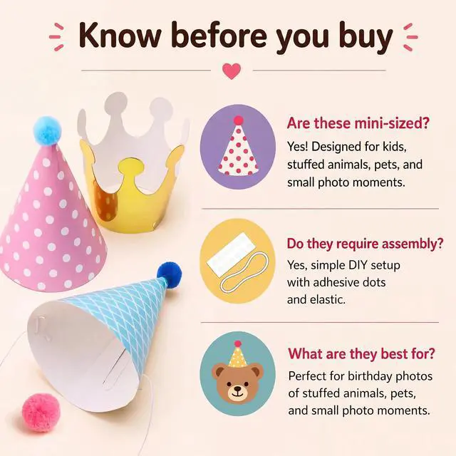 Alt view image 7 of 7 - Mini Kids Birthday Party Hats, Assorted, DIY Assembly Required