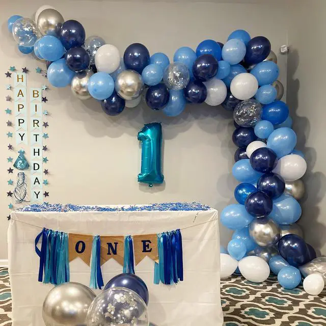 Alt view image 5 of 7 - Blue Silver Balloons Set, 12 Inch Blue and Silver Balloons Dark Navy and Confetti Party Latex Balloon, Macaron Metallic Baby Blue Mixed Balloon for Birthday Graduation Baby Shower Wedding Retirement
