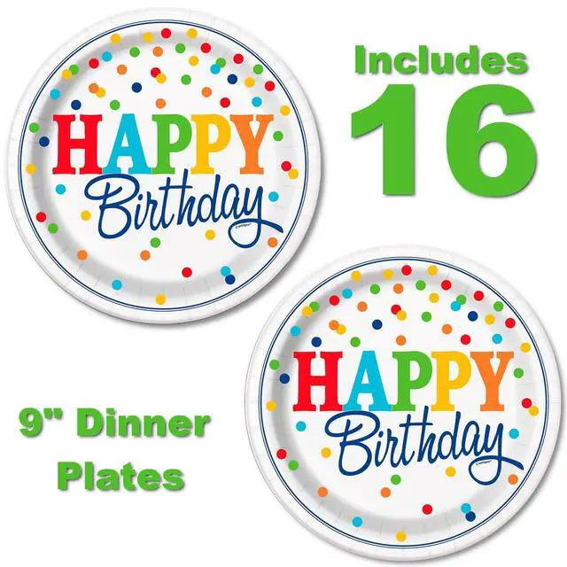 Alt view image 2 of 7 - 32 Piece Heavy Duty Polka Dot Birthday Party Plates and Napkins Set Colorful Disposable Tableware Includes 16 9-Inch Plates and 16 Napkins Fun Multicolor Dot Design