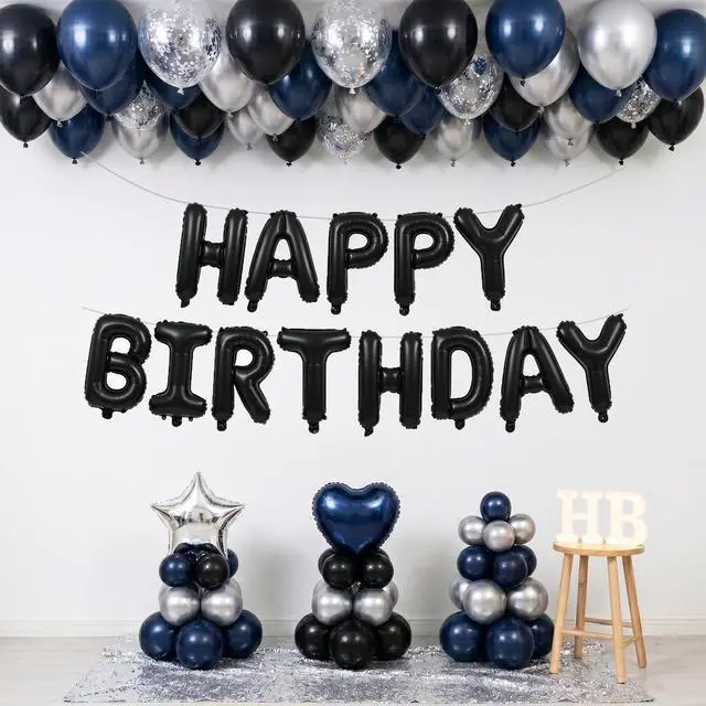 Alt view image 5 of 6 - Black Happy Birthday Balloons Banner Decoration 16 Inch Mylar Foil Letters Birthday Sign Banner Bunting Reusable for 30th 40th 50th 60th Men Adults and Halloween Party Supplies