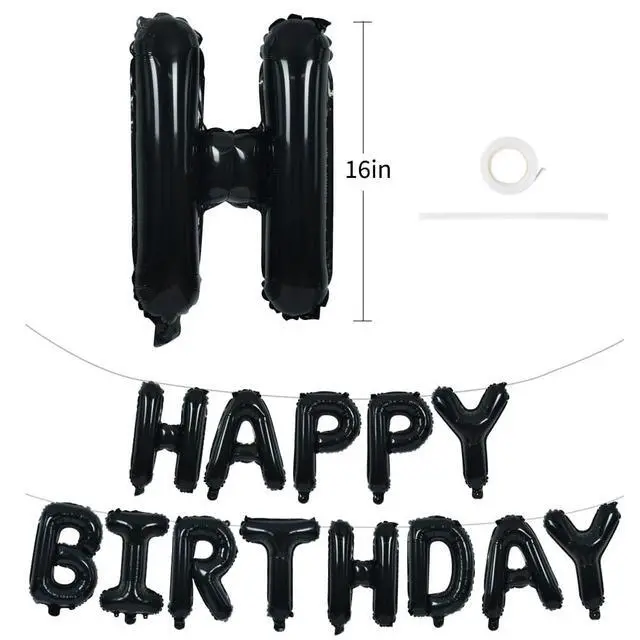 Alt view image 2 of 6 - Black Happy Birthday Balloons Banner Decoration 16 Inch Mylar Foil Letters Birthday Sign Banner Bunting Reusable for 30th 40th 50th 60th Men Adults and Halloween Party Supplies