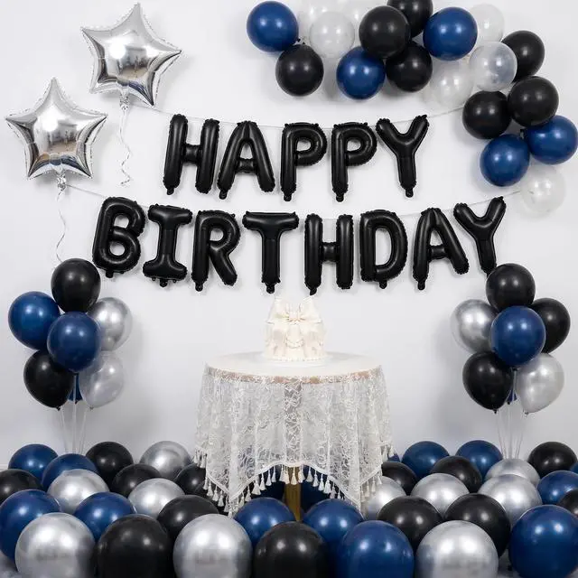 Alt view image 3 of 6 - Black Happy Birthday Balloons Banner Decoration 16 Inch Mylar Foil Letters Birthday Sign Banner Bunting Reusable for 30th 40th 50th 60th Men Adults and Halloween Party Supplies
