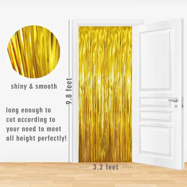 Alt view image 3 of 6 - 3.2 ft x 9.8 ft Metallic Tinsel Foil Fringe Curtains Party Photo Backdrop Party Streamers for Birthday,Graduation,New Year Eve Decorations Wedding Decor (1 Pack, Gold)