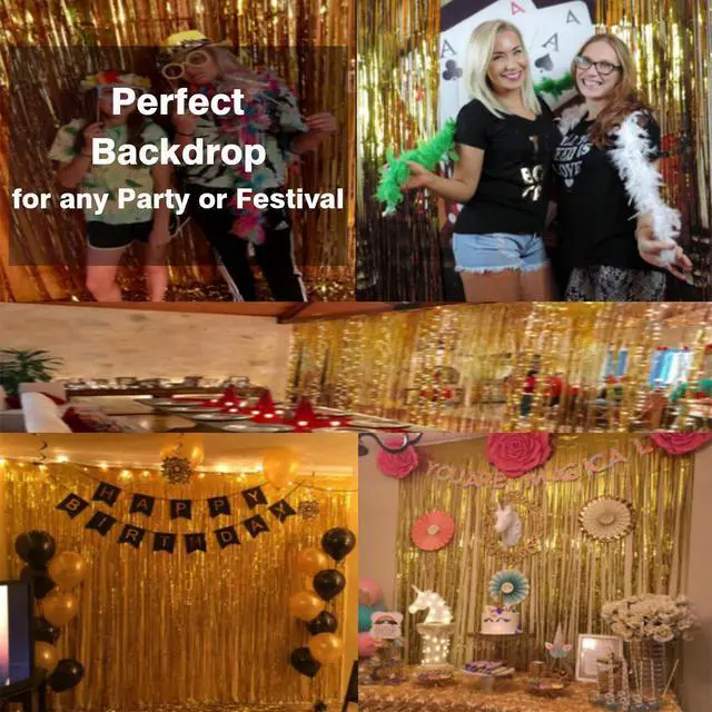 Alt view image 6 of 6 - 3.2 ft x 9.8 ft Metallic Tinsel Foil Fringe Curtains Party Photo Backdrop Party Streamers for Birthday,Graduation,New Year Eve Decorations Wedding Decor (1 Pack, Gold)