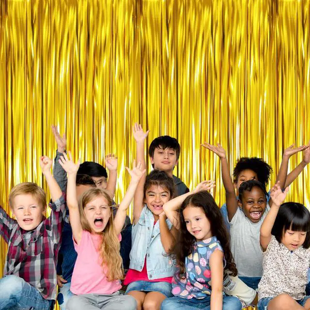 Alt view image 4 of 6 - 3.2 ft x 9.8 ft Metallic Tinsel Foil Fringe Curtains Party Photo Backdrop Party Streamers for Birthday,Graduation,New Year Eve Decorations Wedding Decor (1 Pack, Gold)