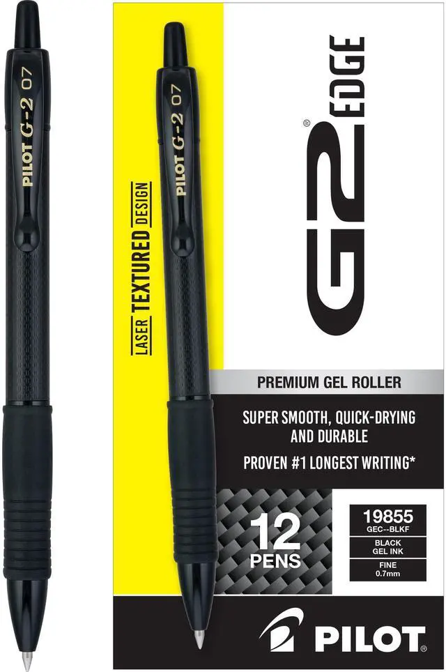 Main image of G2 Edge Premium Gel Roller Pens, Fine Point 0.7 mm, Gel Pens Black Ink, Pack of 12 - Ideal for School, Journaling & Office Writing