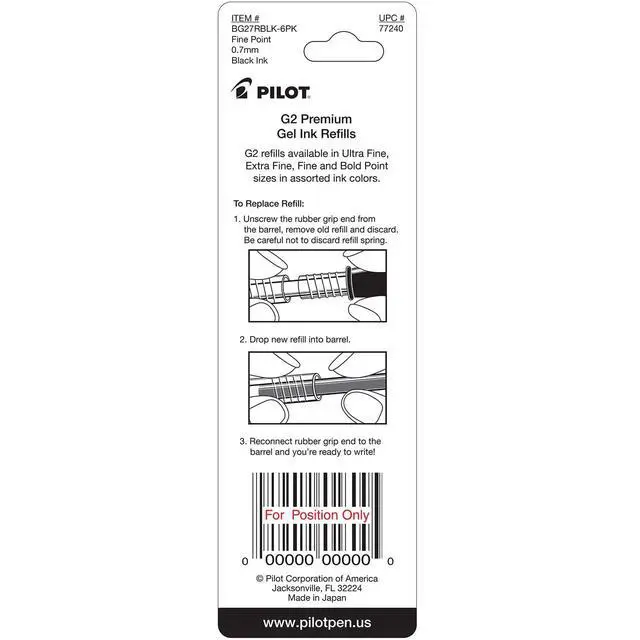 Alt view image 3 of 3 - G2 Gel Ink Refills, Fine Point 0.7 mm, Black, Pack of 6