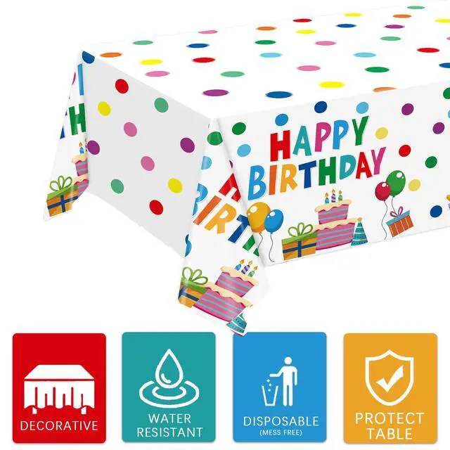 Alt view image 3 of 7 - Happy Birthday Decorations - Colorful Dots Birthday Party Supplies Includes Plates, Napkins, Cups, Cutlery, Banner, Hanging Swirl, Tablecloth, Balloons for Birthday Decorations, Serves 24