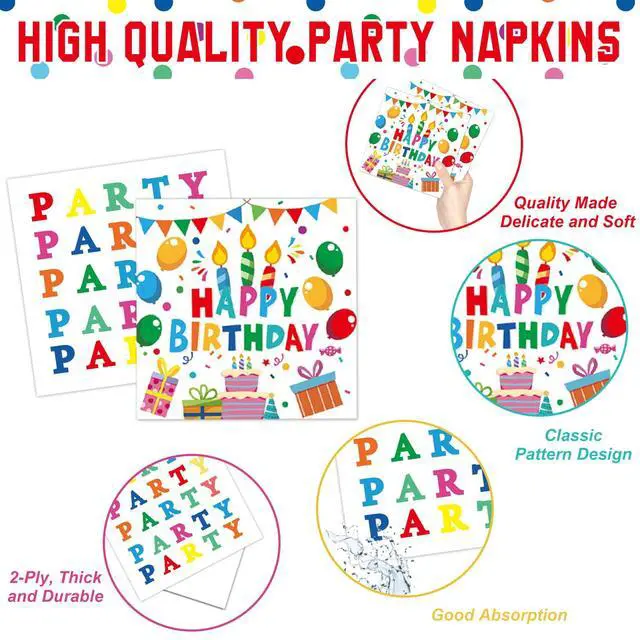 Alt view image 4 of 7 - Happy Birthday Decorations - Colorful Dots Birthday Party Supplies Includes Plates, Napkins, Cups, Cutlery, Banner, Hanging Swirl, Tablecloth, Balloons for Birthday Decorations, Serves 24