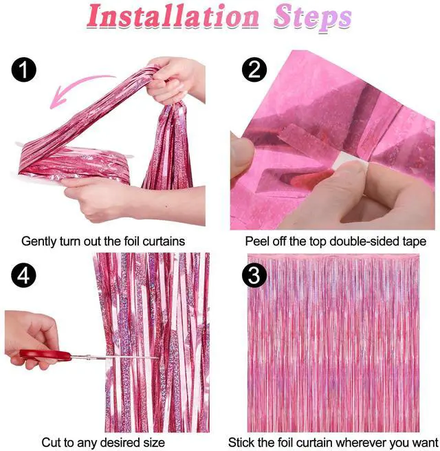Alt view image 3 of 7 - 2 Pack Glitter Pink Backdrop, 3.28 FT x 7.05 FT Birthday Party Decorations, Laser Pink Fringe Curtains Foil Streamer Tinsel, Pink Curtains Photo Backdrop Happy Birthday Valentines Day Backdrop