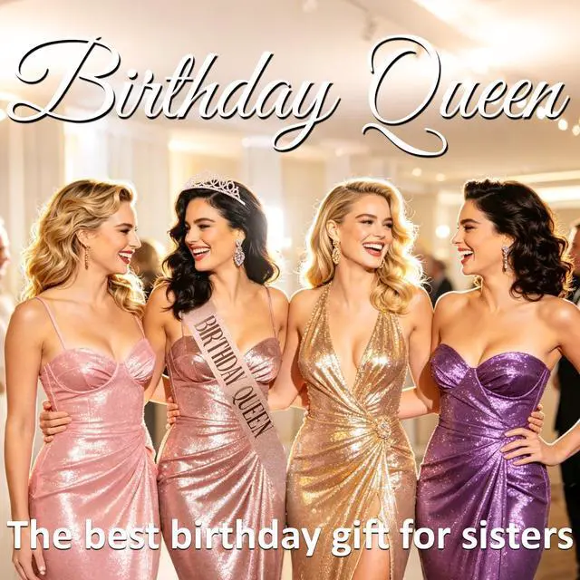 Alt view image 4 of 7 - Rose Gold Birthday Queen Sash and Crown Rhinestone Tiara Hair Accessories Shiny Tiaras with Sash Glitter Tiara Set Birthday Party Decorations Party Favors Photo Props Gifts for Women