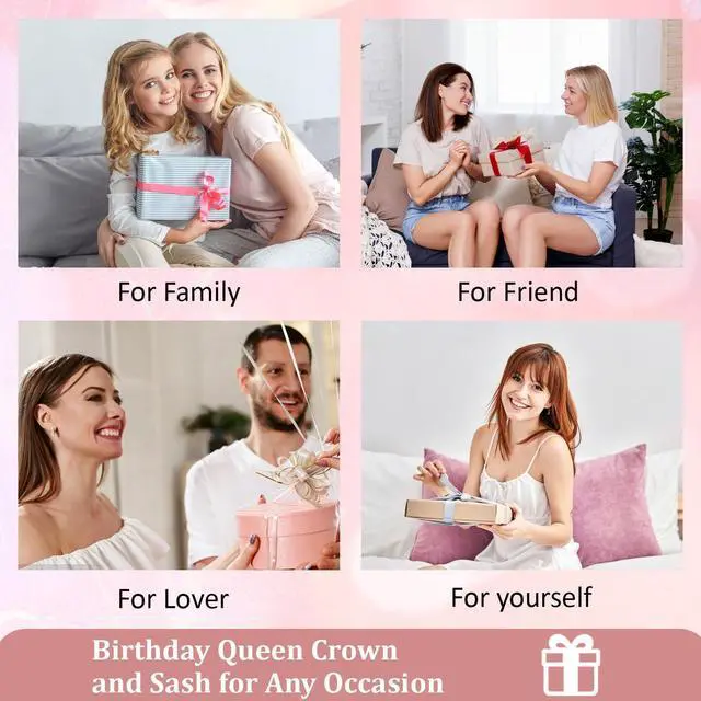Alt view image 6 of 7 - Rose Gold Birthday Queen Sash and Crown Rhinestone Tiara Hair Accessories Shiny Tiaras with Sash Glitter Tiara Set Birthday Party Decorations Party Favors Photo Props Gifts for Women