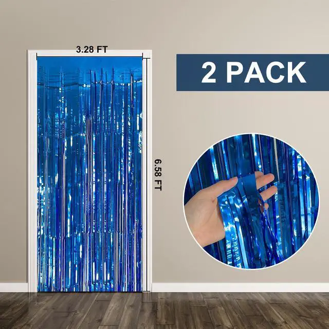 Alt view image 7 of 7 - 2 Pack Blue Party Decorations Ocean Party Decor Supplies Blue Party Streamers Birthday Decorations Tinsel Foil Fringe Curtains Photo Booth Props Celebration Decorations