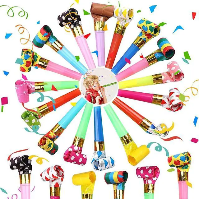 Main image of 25pcs Party Blowers,Colourful Noisemakers Party Blowouts Squawkers Fringed Noise Maker,Birthday Noisemakers Birthday Blow Horns Party Whistles