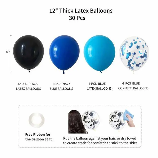 Alt view image 4 of 7 - Blue and Black Happy Birthday Party Decorations for Boys Men Banner Balloons Navy Royal Light Blue Pom Poms Foil Curtain Décor Supplies 13th 16th 18th 20th 30th 40th 50th 60th 70th 80th