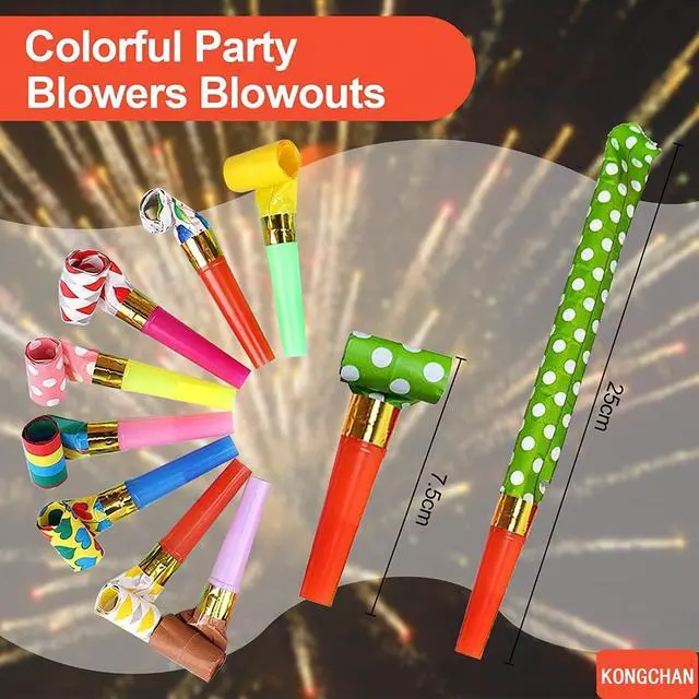 Alt view image 2 of 7 - 25pcs Party Blowers,Colourful Noisemakers Party Blowouts Squawkers Fringed Noise Maker,Birthday Noisemakers Birthday Blow Horns Party Whistles