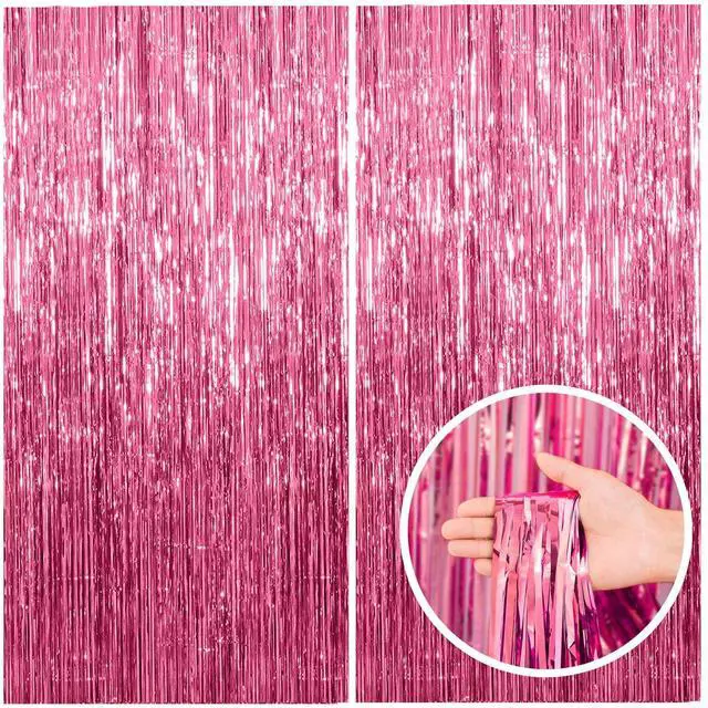Main image of 2 Pack Pink Backdrop Party Decorations Tinsel Curtain Party Backdrop Foil Fringe Birthday Decorations Photo Booth Streamer Backdrop Pink Theme Bachelorette Graduation Decor