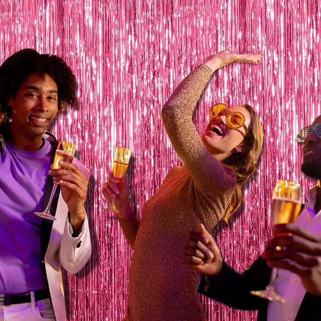 Alt view image 4 of 7 - 2 Pack Pink Backdrop Party Decorations Tinsel Curtain Party Backdrop Foil Fringe Birthday Decorations Photo Booth Streamer Backdrop Pink Theme Bachelorette Graduation Decor