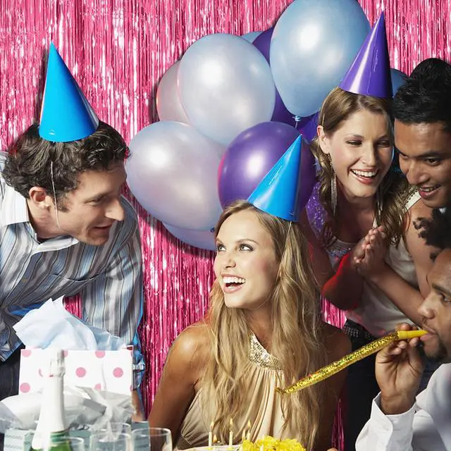 Alt view image 3 of 7 - 2 Pack Pink Backdrop Party Decorations Tinsel Curtain Party Backdrop Foil Fringe Birthday Decorations Photo Booth Streamer Backdrop Pink Theme Bachelorette Graduation Decor