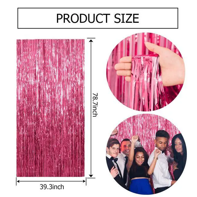 Alt view image 7 of 7 - 2 Pack Pink Backdrop Party Decorations Tinsel Curtain Party Backdrop Foil Fringe Birthday Decorations Photo Booth Streamer Backdrop Pink Theme Bachelorette Graduation Decor