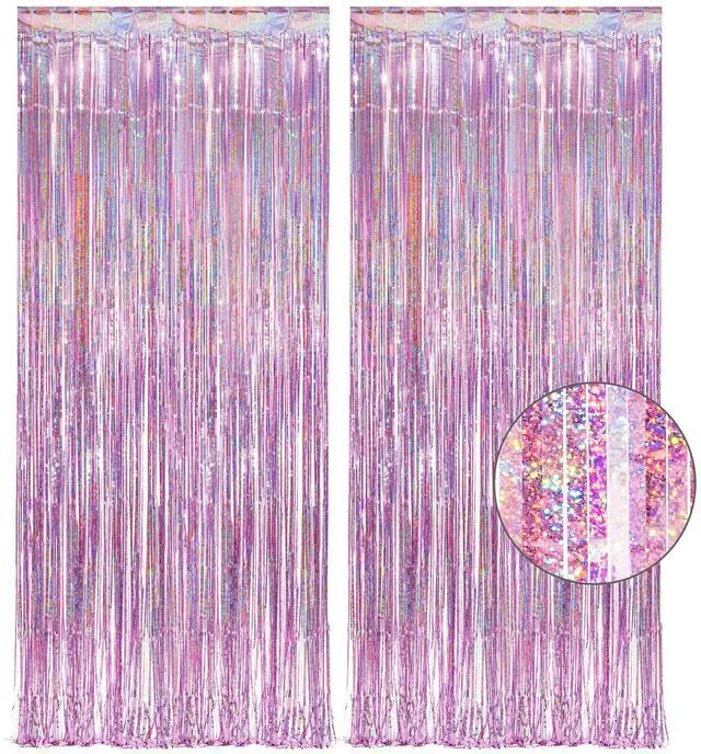 Main image of Pink Tinsel Curtain Party Backdrop - Foil Fringe Curtain Lilac Pink Party Streamers for Birthday Girl Themed Party Decorations - 2 Packs