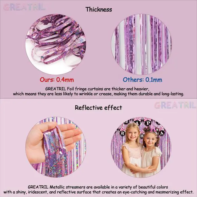 Alt view image 3 of 7 - Pink Tinsel Curtain Party Backdrop - Foil Fringe Curtain Lilac Pink Party Streamers for Birthday Girl Themed Party Decorations - 2 Packs
