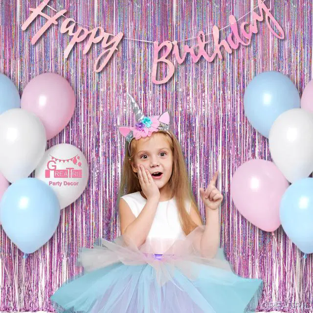 Alt view image 2 of 7 - Pink Tinsel Curtain Party Backdrop - Foil Fringe Curtain Lilac Pink Party Streamers for Birthday Girl Themed Party Decorations - 2 Packs