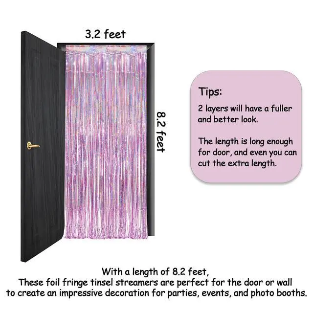 Alt view image 4 of 7 - Pink Tinsel Curtain Party Backdrop - Foil Fringe Curtain Lilac Pink Party Streamers for Birthday Girl Themed Party Decorations - 2 Packs