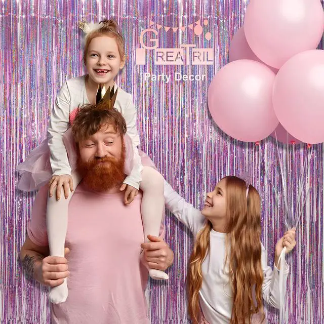 Alt view image 7 of 7 - Pink Tinsel Curtain Party Backdrop - Foil Fringe Curtain Lilac Pink Party Streamers for Birthday Girl Themed Party Decorations - 2 Packs