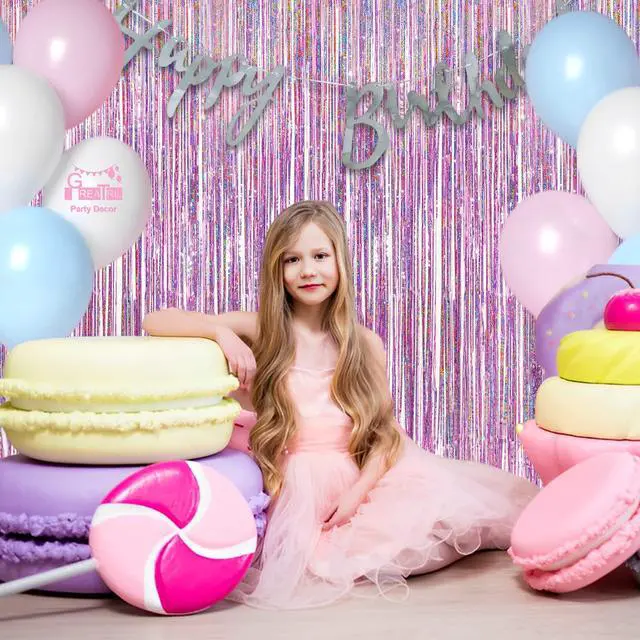 Alt view image 6 of 7 - Pink Tinsel Curtain Party Backdrop - Foil Fringe Curtain Lilac Pink Party Streamers for Birthday Girl Themed Party Decorations - 2 Packs