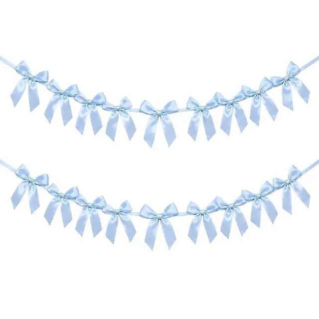 Main image of 2 Pack Bow Garland Banner, 8.3 ft Pre-Strung Satin Ribbon Bow Decorations for Birthday Party, Baby Shower, Bridal Shower, Bachelorette, Wedding, Coquette Party Decor, Blue