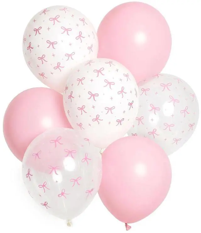 Main image of Party Decorations Pink Latex Bow Balloons - 24 pk, 12" | Bachelorette Decorations, Bow Theme Birthday Party, Bridal Engagement Decor, Coquette Cute Supplies