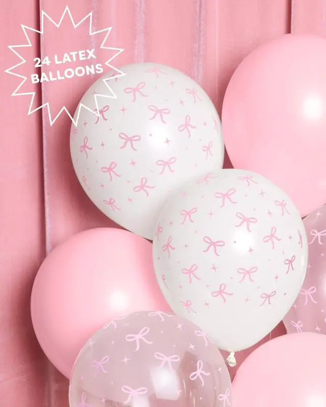 Alt view image 2 of 7 - Party Decorations Pink Latex Bow Balloons - 24 pk, 12" | Bachelorette Decorations, Bow Theme Birthday Party, Bridal Engagement Decor, Coquette Cute Supplies