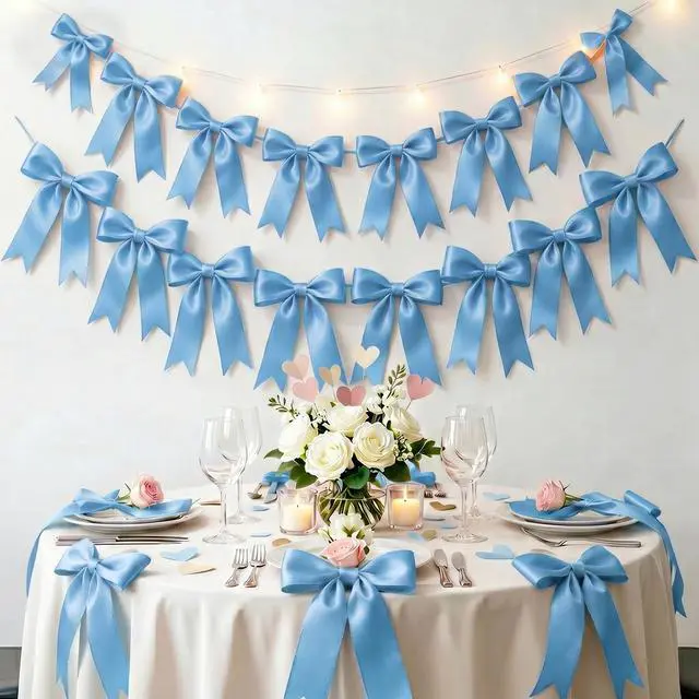 Alt view image 7 of 7 - 1 String Blue Bow Garland Banner, Pre-Strung Ribbon Bows Decorations for Birthday Party, Baby Girl Shower, Bridal Shower, Bachelorette Party, Girls Room, Wedding Decor, Christmas Tree Decorations