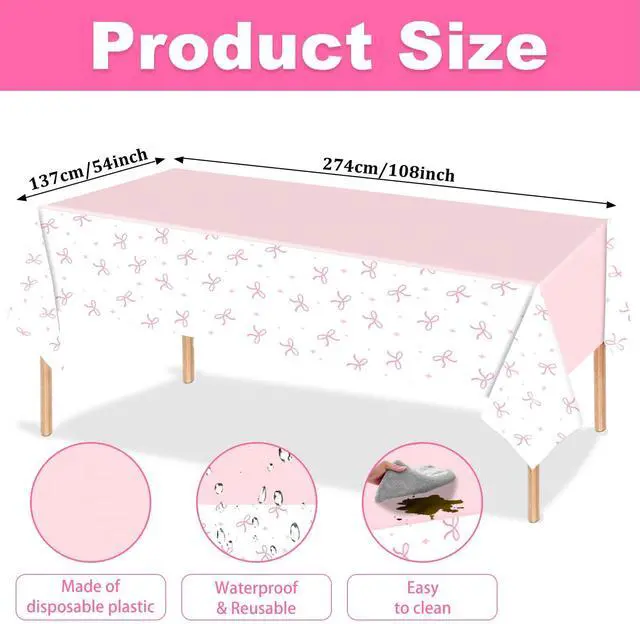 Alt view image 5 of 7 - 161PCs Pink Bow Party Supplies Pink Coquette Plates Napkins Cups Tablecloth Straws Forks Spoons Knives for Birthday Party Bachelorette Decor Bridal Engagement Coquette Party Supplies for 20 guests
