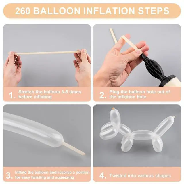 Alt view image 5 of 7 - Clear 260 Balloons 100 PCS - Premium Long Skinny Latex Balloons for Animal Twisting, Beginners, Weddings & Birthdays Party Decorations