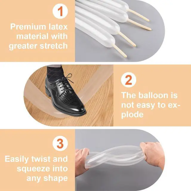 Alt view image 4 of 7 - Clear 260 Balloons 100 PCS - Premium Long Skinny Latex Balloons for Animal Twisting, Beginners, Weddings & Birthdays Party Decorations