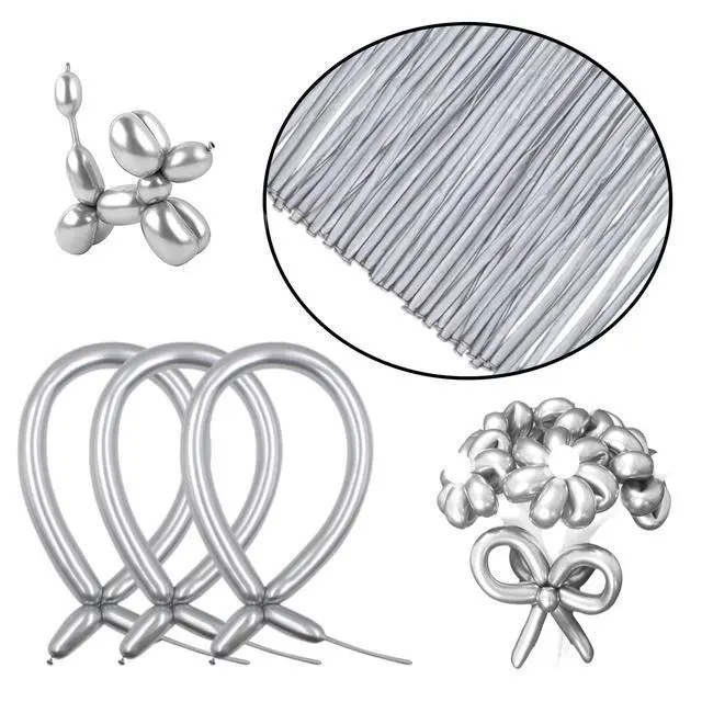 Alt view image 2 of 7 - Silver Metallic 260 long Balloons 100 Pack Modeling Long Magic Balloons Shiny Latex DIY Animal Balloon for Birthday Wedding New Year Festival Party Decoration (Silver Twisting Balloons)